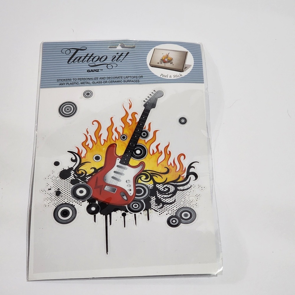 Ganz Tattoo It Laptop Sticker Guitar Fire Reusable Decal ER13884 New